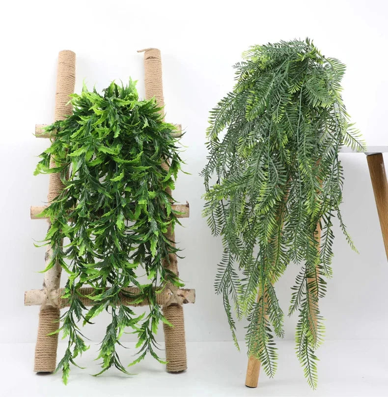 Persian fern Leaves Vines Home Room Decor Hanging Artificial Plant Plastic Leaf Grass Wedding Party Wall Balcony Decoration — close-up detail