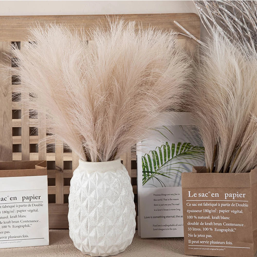 Fluffy Pampas Grass Bundle — Boho Faux Reed Decor, 16.5in