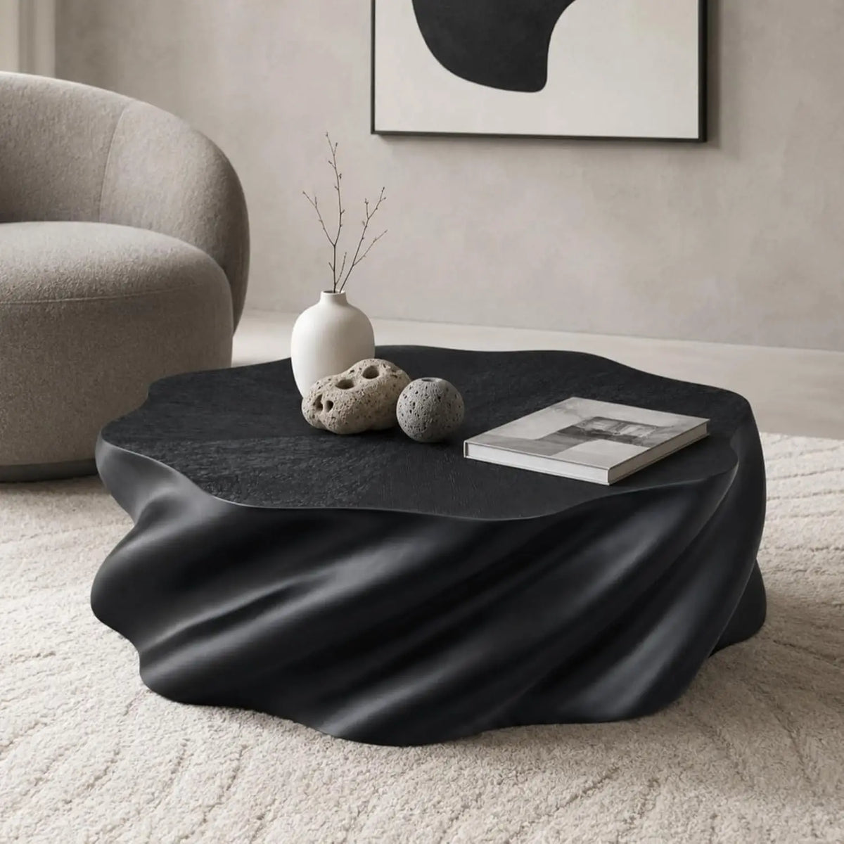 35.43" Square Faux Marble Travertine Coffee Table