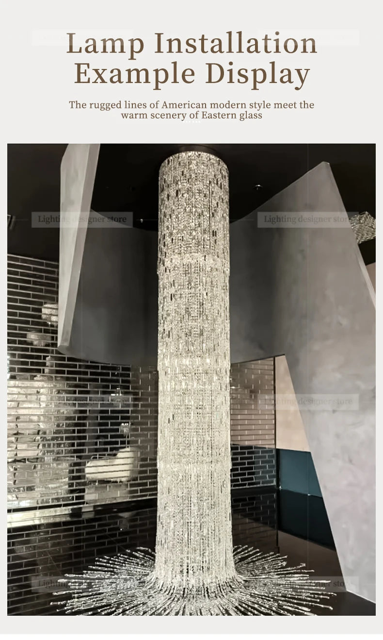 Crystal spiral staircase chandelier with long drop for high ceilings