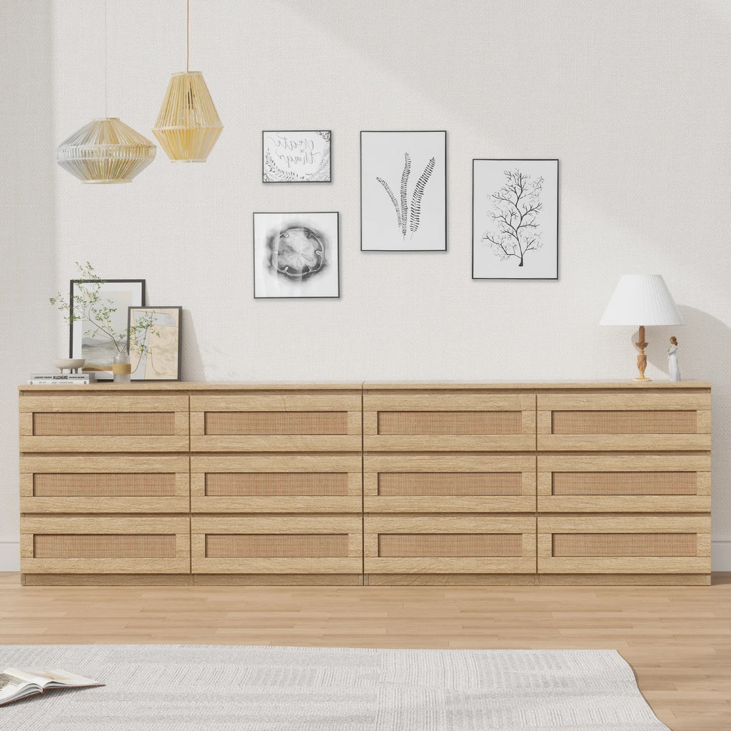 Rattan 6-Drawer Dresser — 47" Slim Bedroom Chest