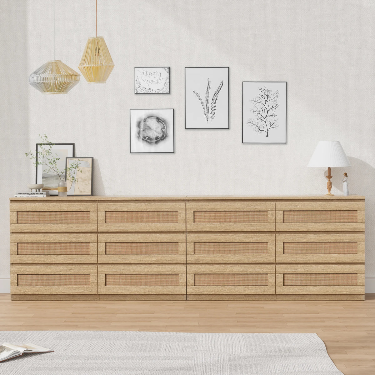 Rattan 6-Drawer Dresser — 47" Slim Bedroom Chest