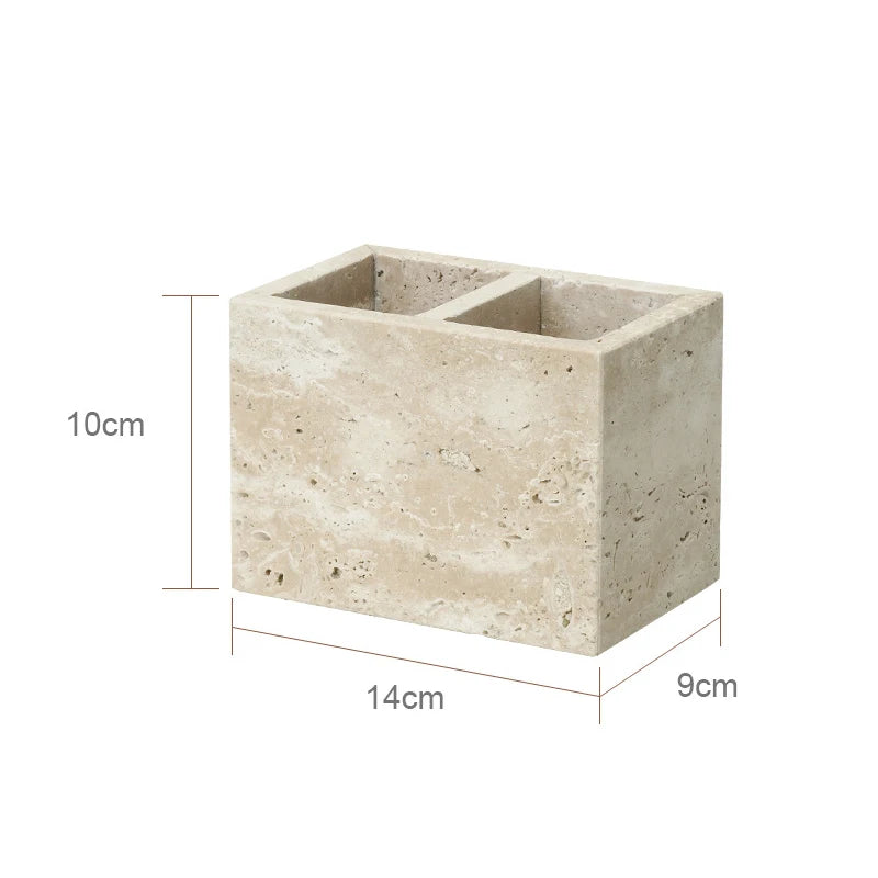 Travertine Bathroom Accessory Set — Soap, Tray & Tissue Box
