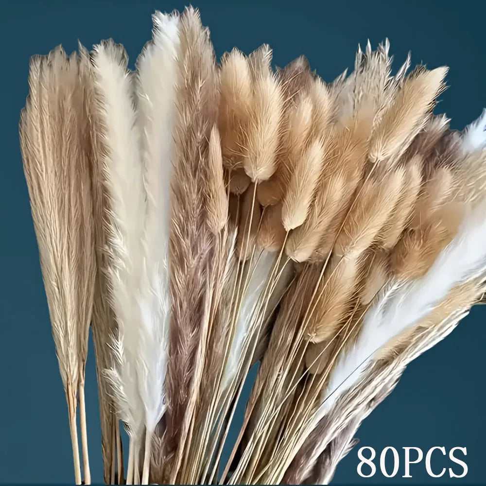 Faux Dried Flower Bouquet Bundle — 80-Piece Vase Filler