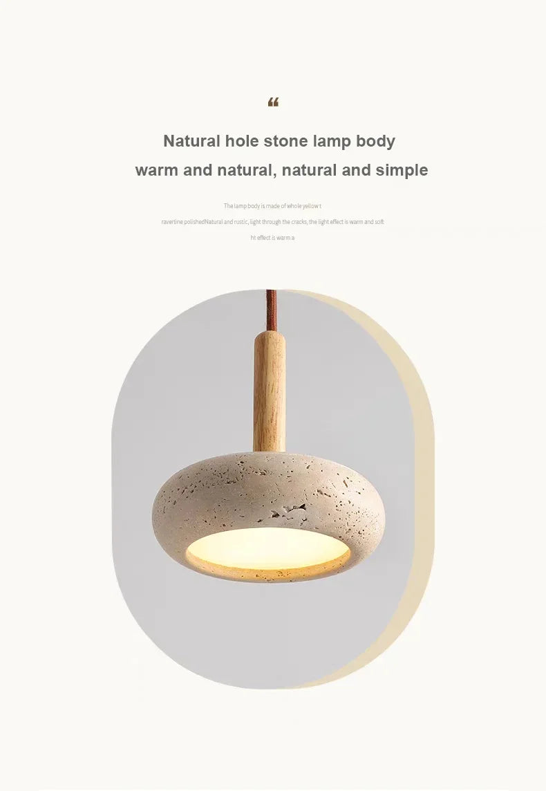 Wabi-sabi Chandelier Nordic Yellow Travertine Bedside  Retro Flying Saucer Restaurant Bar Stone LED — room setting