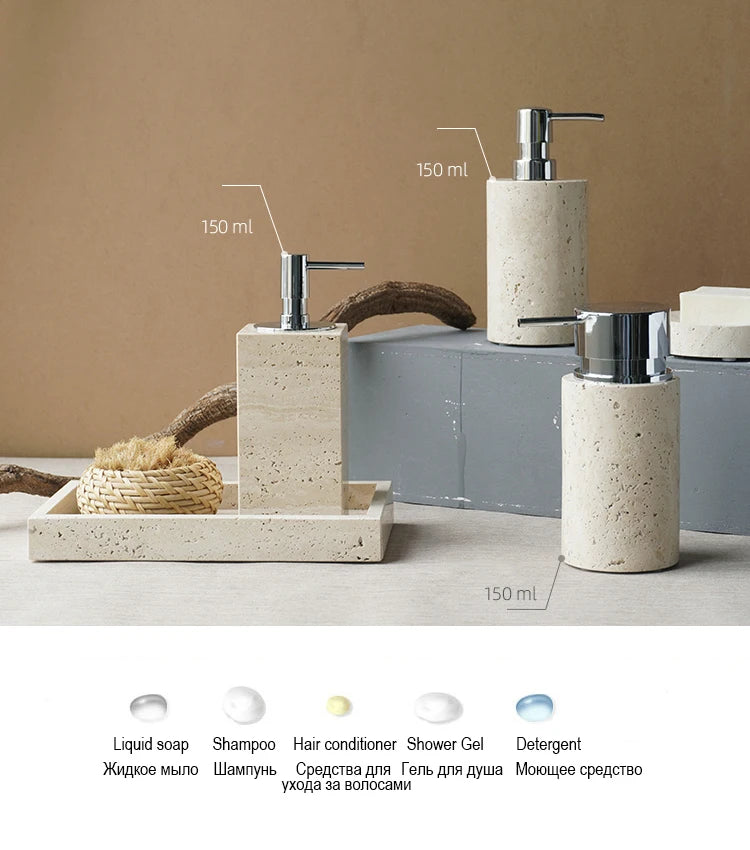 Travertine Bathroom Accessory Set — Vanity Tray & Diffuser, 9-Piece