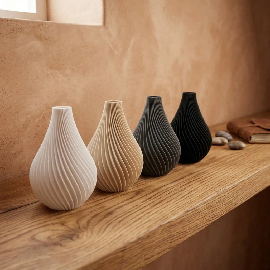 Twisted Ribbed Bulbous-Neck Vase — Boho Style