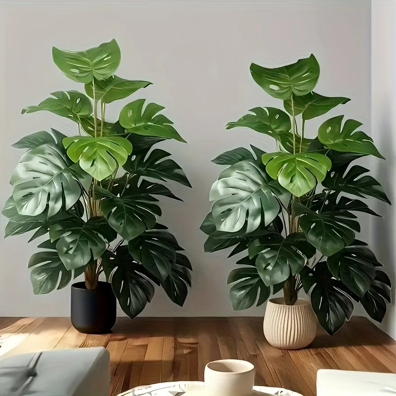 Artificial Monstera Palm Tree Realistic Plastic Green Plant for Home Office Wedding Christmas Without Flower pots — feature detail