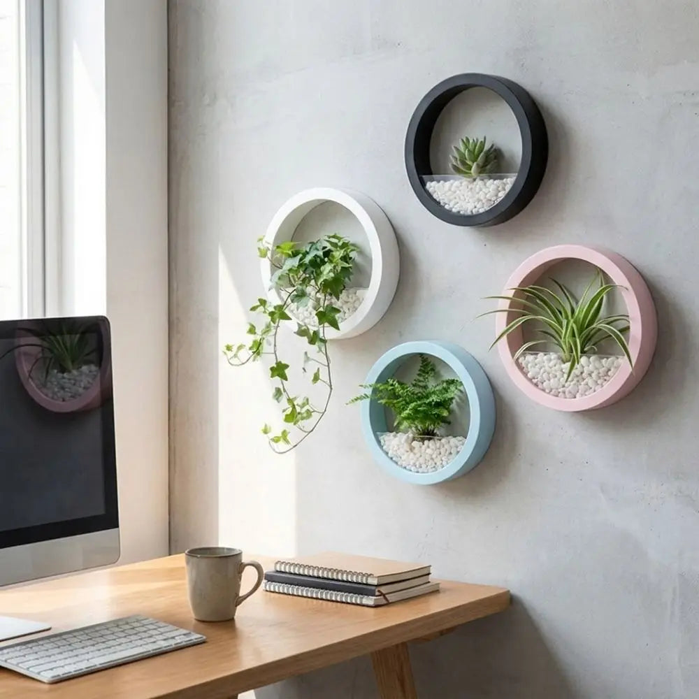 Round Wall-Mounted Hanging Planter — Drill-Free, 7.8in