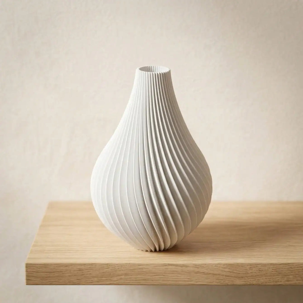 Twisted Ribbed Bulbous-Neck Vase — Boho Style