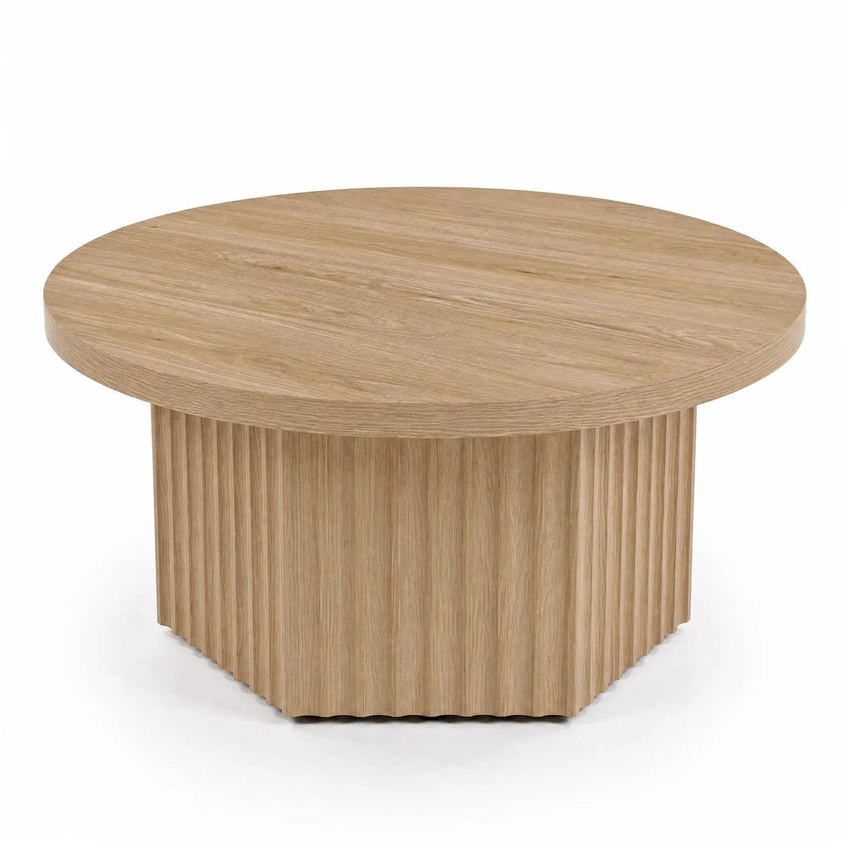 31.5" Round Fluted Drum Coffee Table — Wood Pedestal