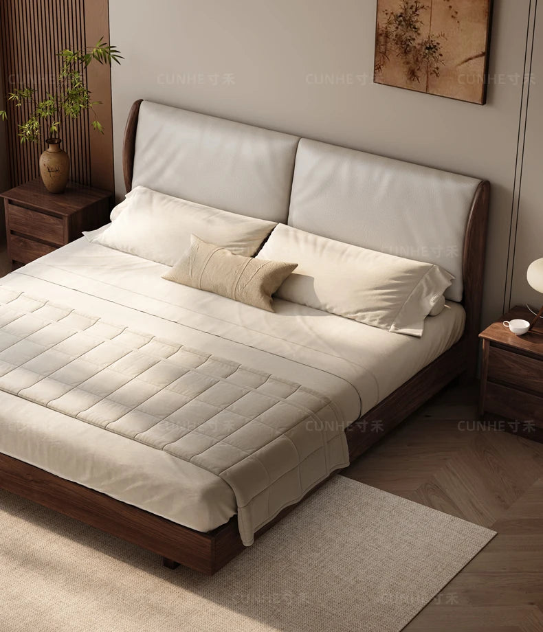 Japandi Walnut Platform Bed - Low Profile Solid Wood