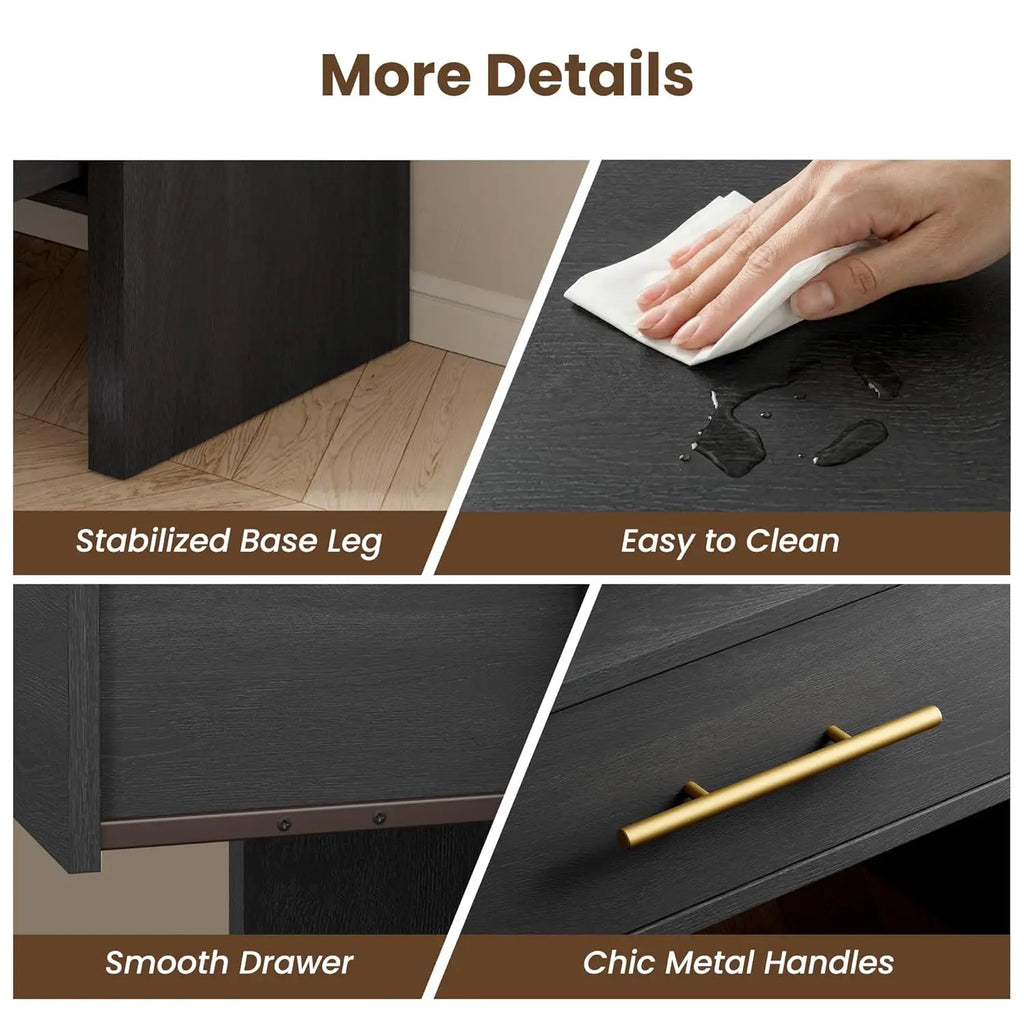 Curved Nightstand Set of 2 with Charging Station, 24"