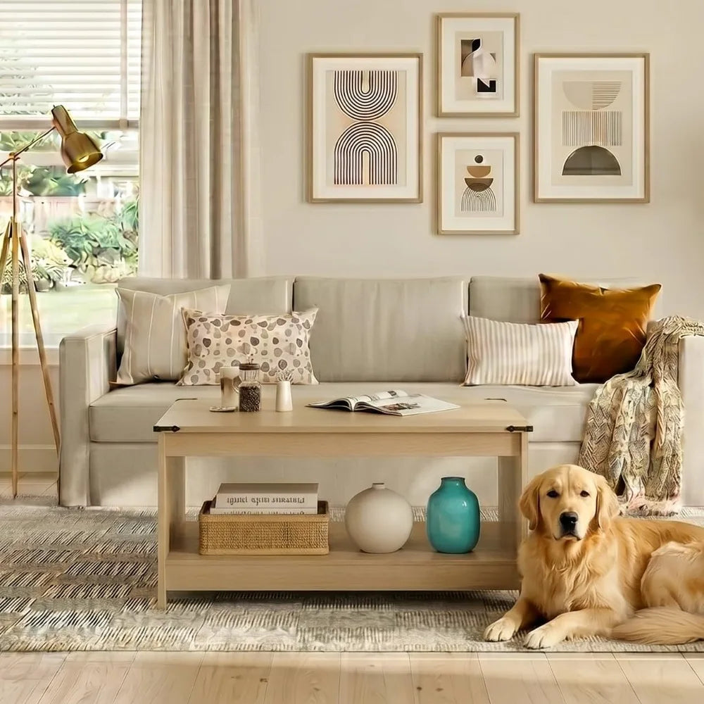 Farmhouse square coffee table in natural oak finish