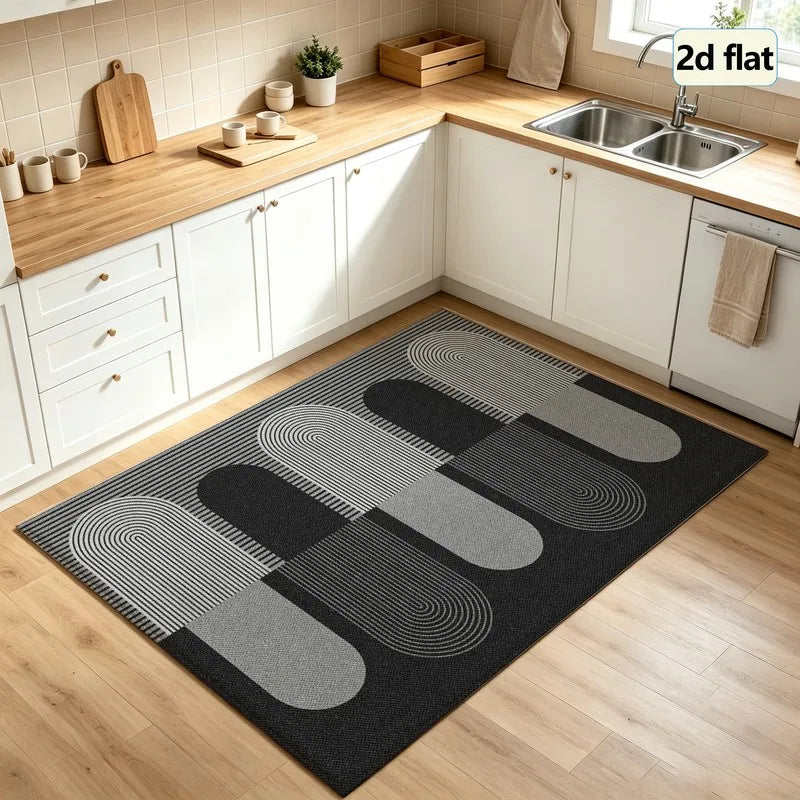 Mid-Century Geometric Area Rug — Machine Washable — specification view