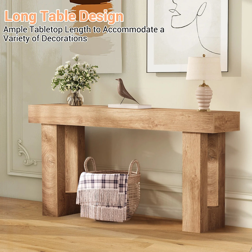 63" Farmhouse Console Table — Natural Wood Sofa Table