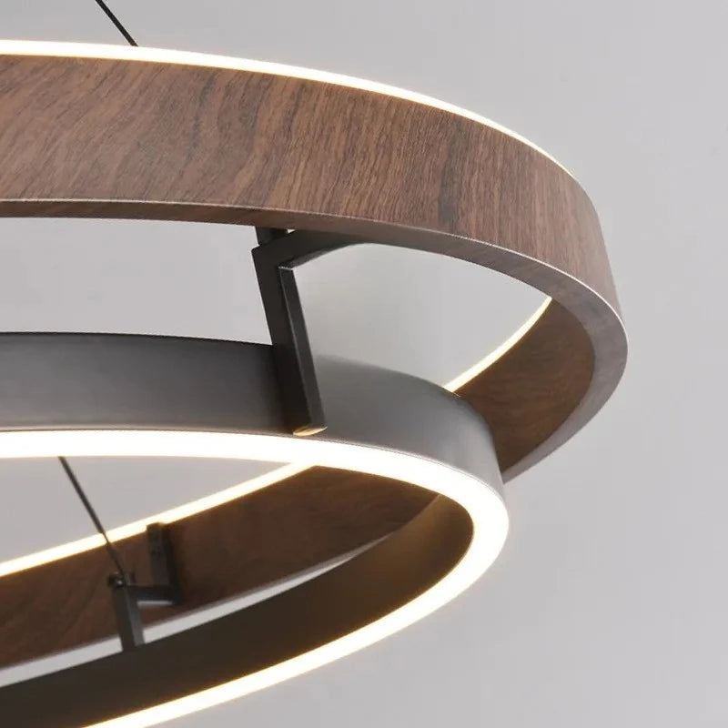 Italian Designer High-end LED Ceiling Chandelier Lamp Walnut Metal Pendant Light Home Decoration for Dinning Living Room Counter — close-up detail