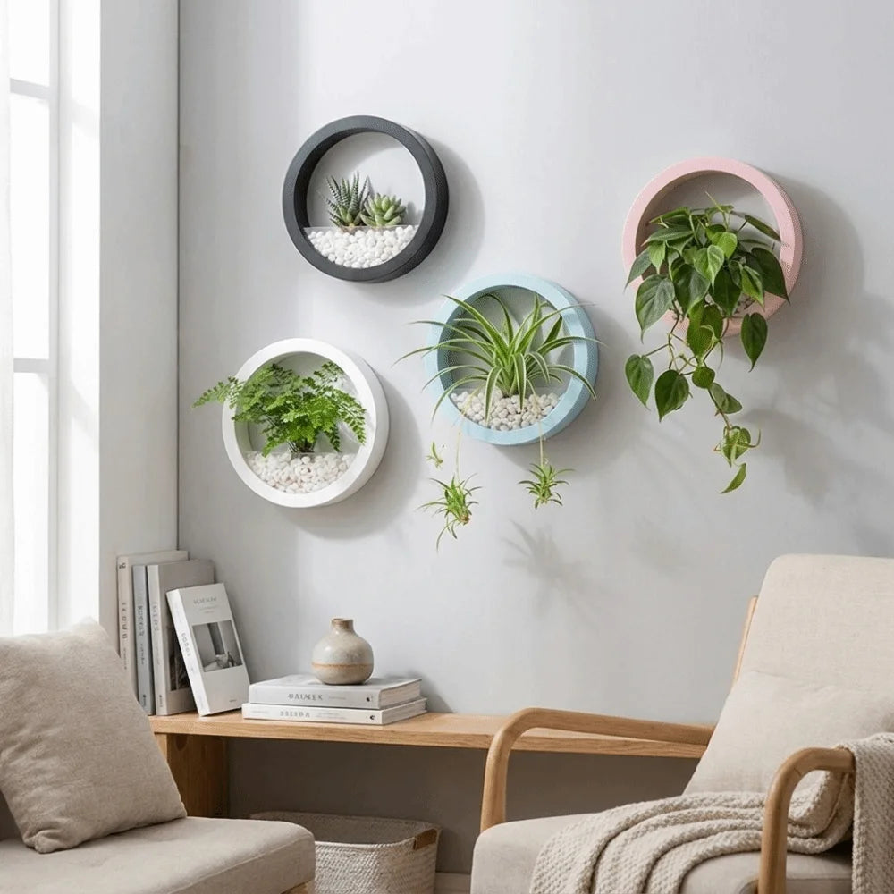 Round Wall-Mounted Hanging Planter — Drill-Free, 7.8in