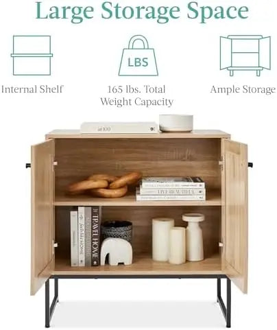 Rattan Storage Cabinet — 2-Door Accent Cupboard