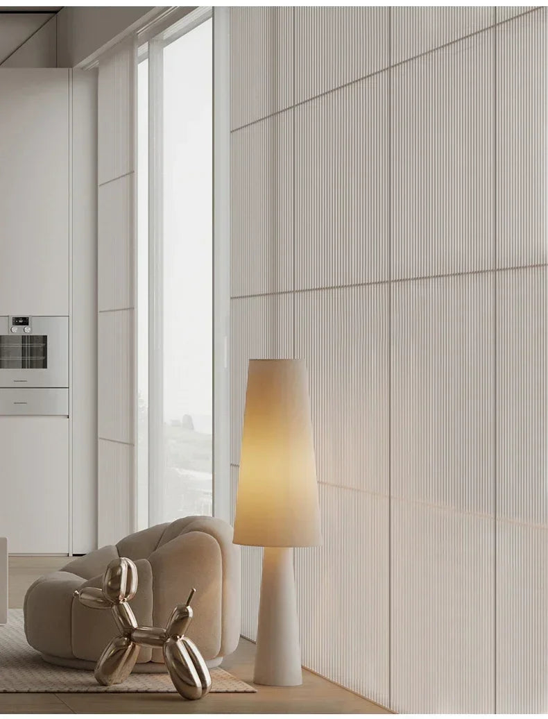 Cream fabric floor lamp — front detail view