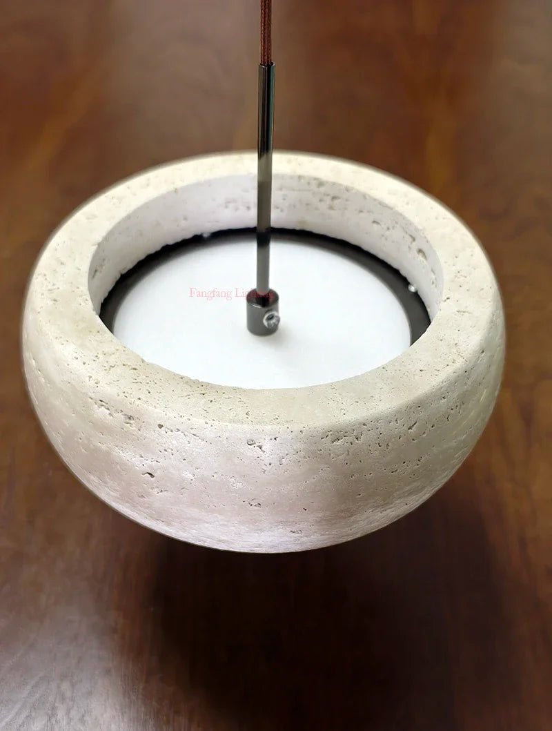 Yellow Travertine Hanging Chandelier — Wabi-Sabi Natural Stone