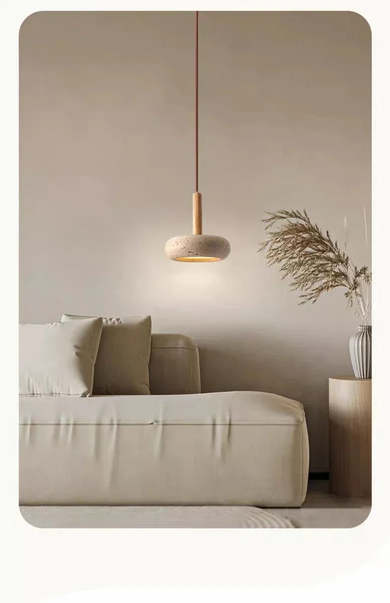 Wabi-sabi Chandelier Nordic Yellow Travertine Bedside  Retro Flying Saucer Restaurant Bar Stone LED — image 14