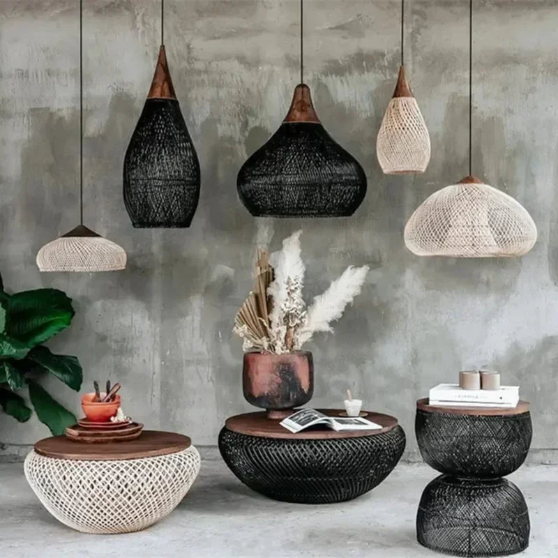 Handwoven Rattan Pendant Lamp — Japandi Kitchen Island Light
