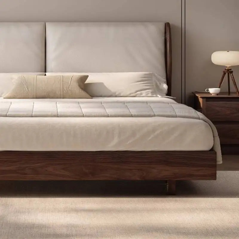 Japandi Walnut Platform Bed - Low Profile Solid Wood