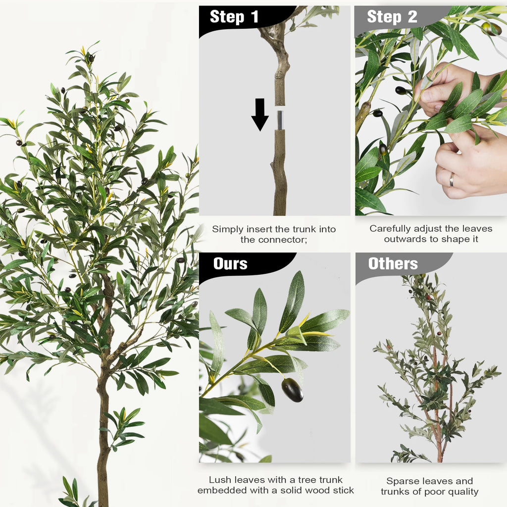 5/6/7/8 Olive Trees Artificial Indoor Faux Olive Tree with Black Pot Silk Fake Plant with Natural Wood Trunk and Lifelike Fruits for Home Office Decor — alternate view