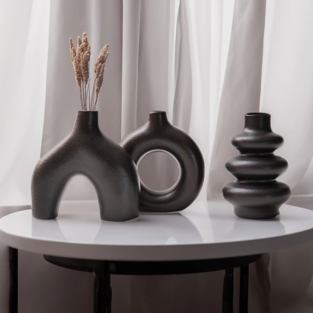 Bohemian Ceramic Vase Set — Black, White & Yellow
