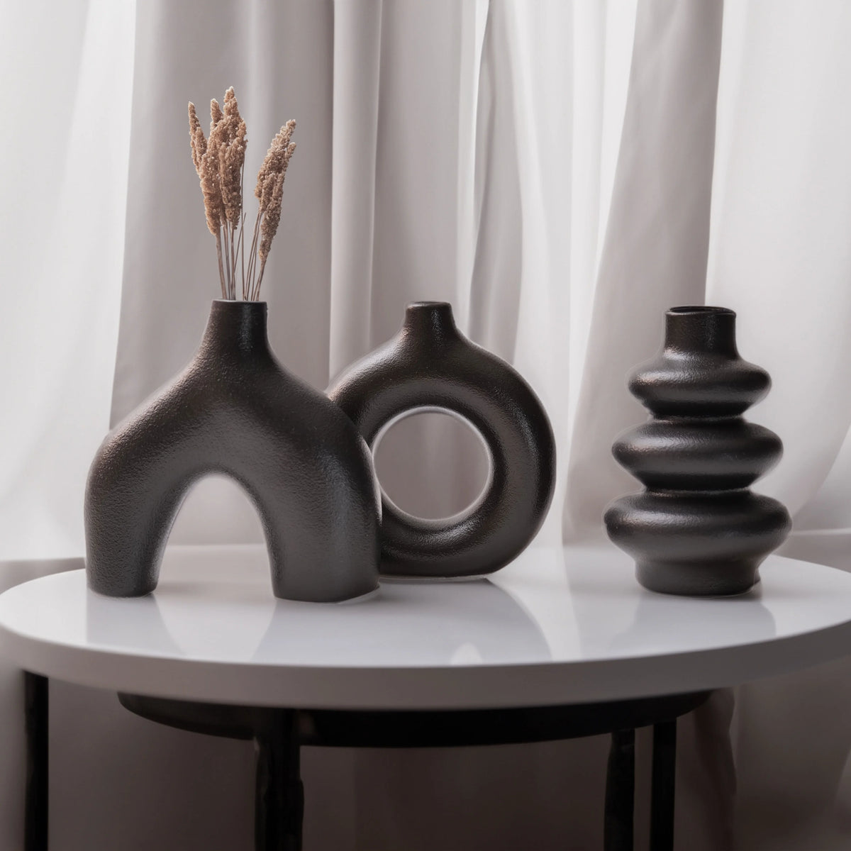 Bohemian Ceramic Vase Set — Black, White & Yellow