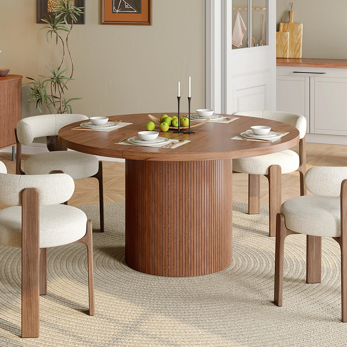 Black fluted round dining table — design detail view