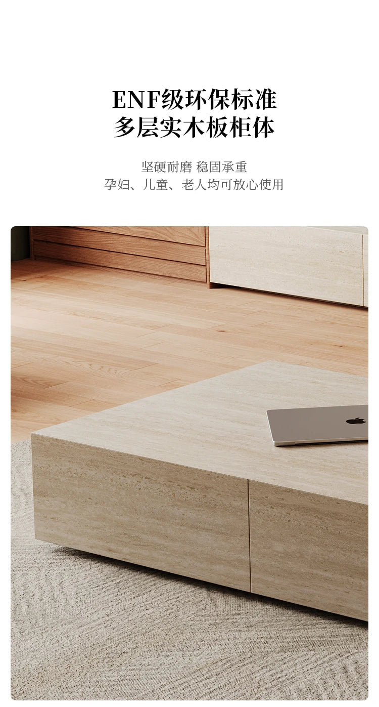Sculptural Wabi-Sabi Coffee Table - Travertine & Walnut