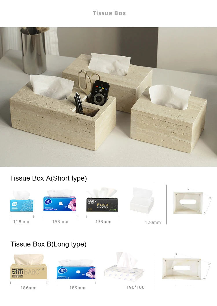 Travertine Bathroom Accessory Set — Soap, Tray & Tissue Box