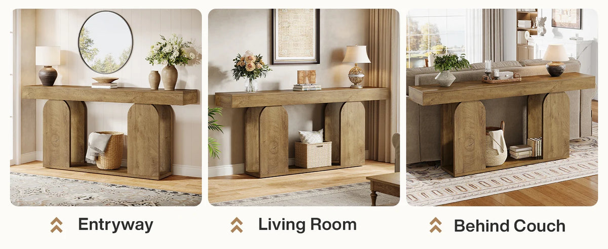 Tribesigns farmhouse console table with U-shaped wood base in an entryway