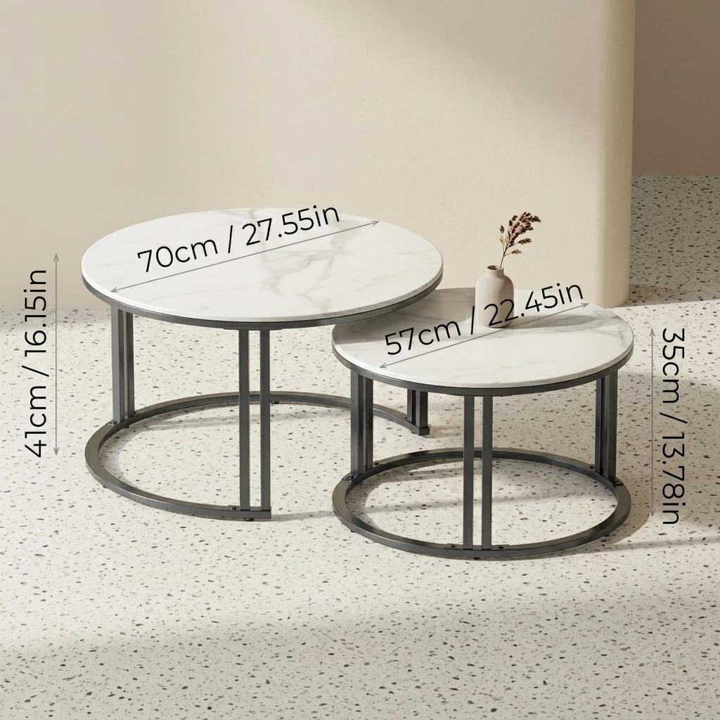 Nesting Coffee Table Set of 2 — 27.5" Round Stone-Top