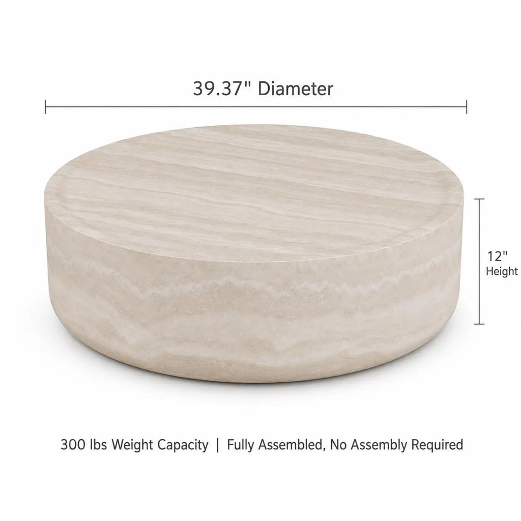 Travertine Round Coffee Table - Organic Modern