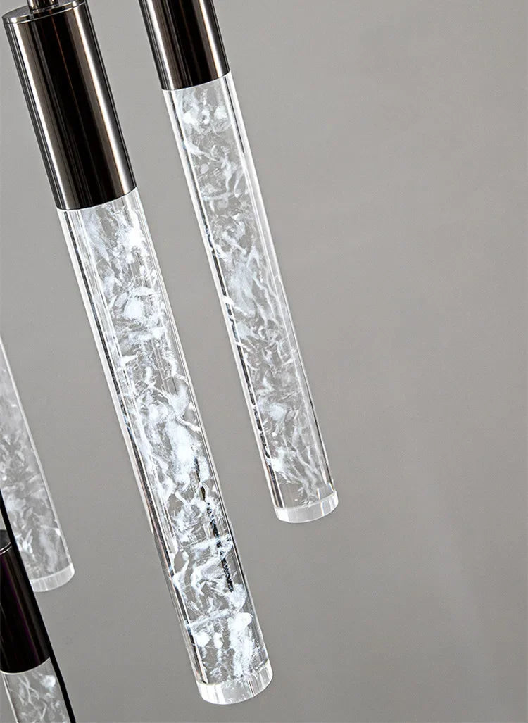 Minimalist cylindrical crystal staircase chandelier