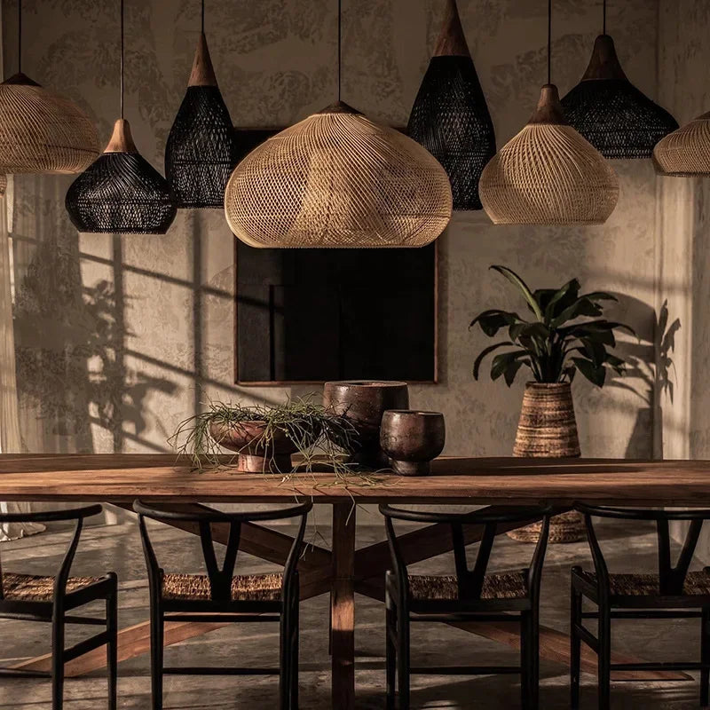 Handwoven Rattan Pendant Lamp — Japandi Kitchen Island Light