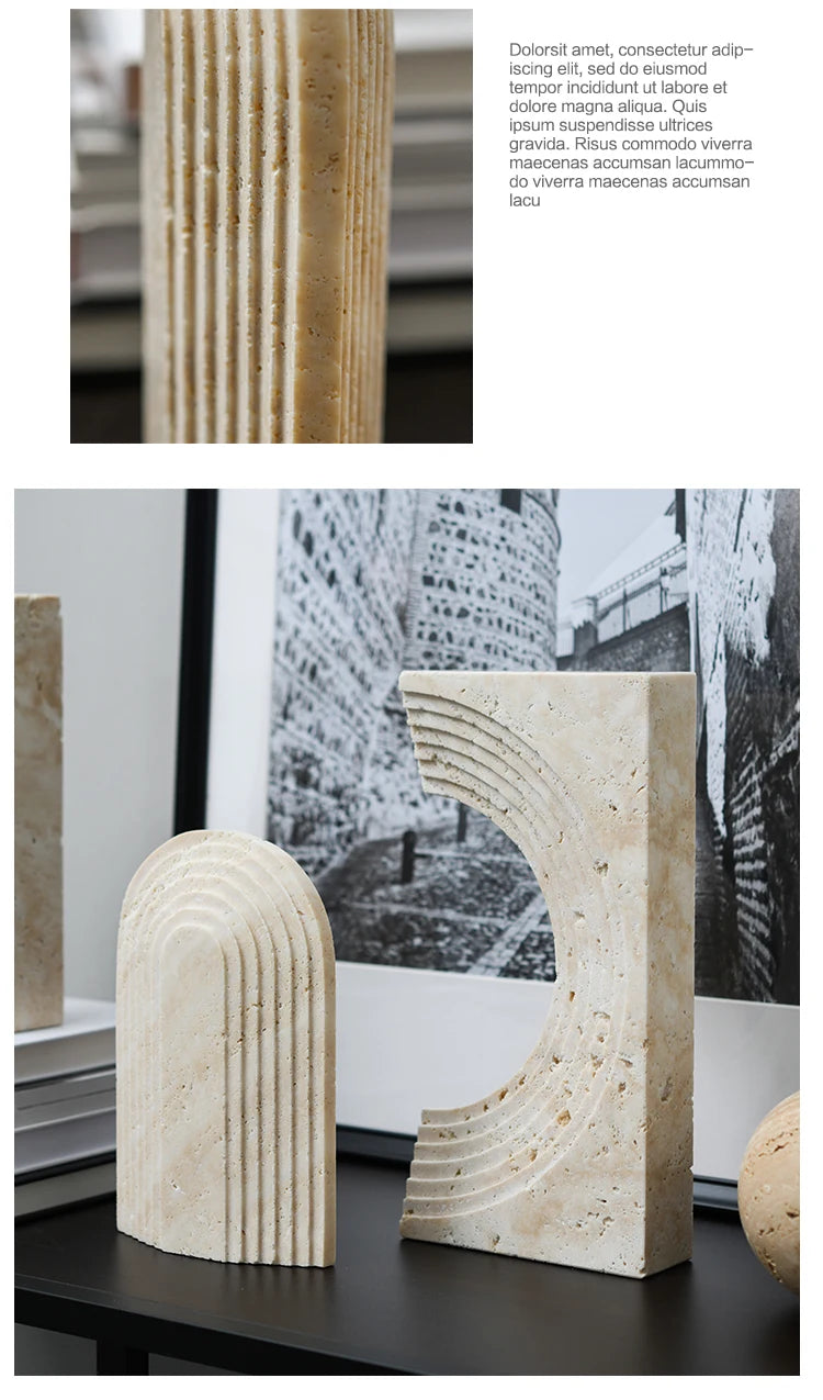 Natural Travertine Stone Archway Ornament — Beige, Antique Finish