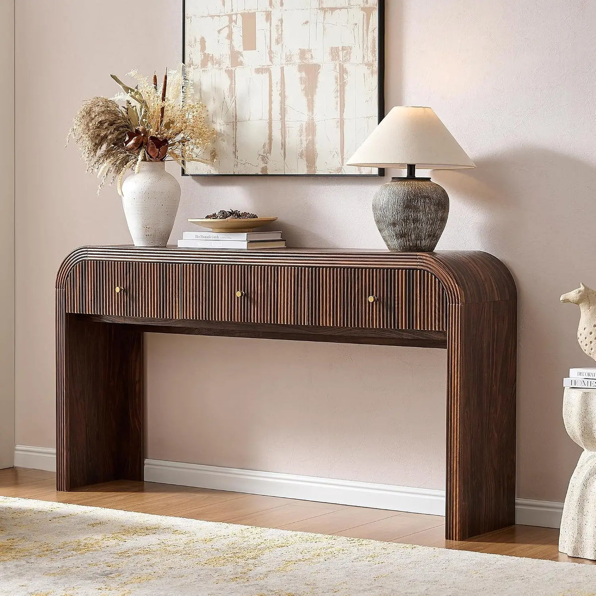Curved Fluted Console Table — 3 Drawers