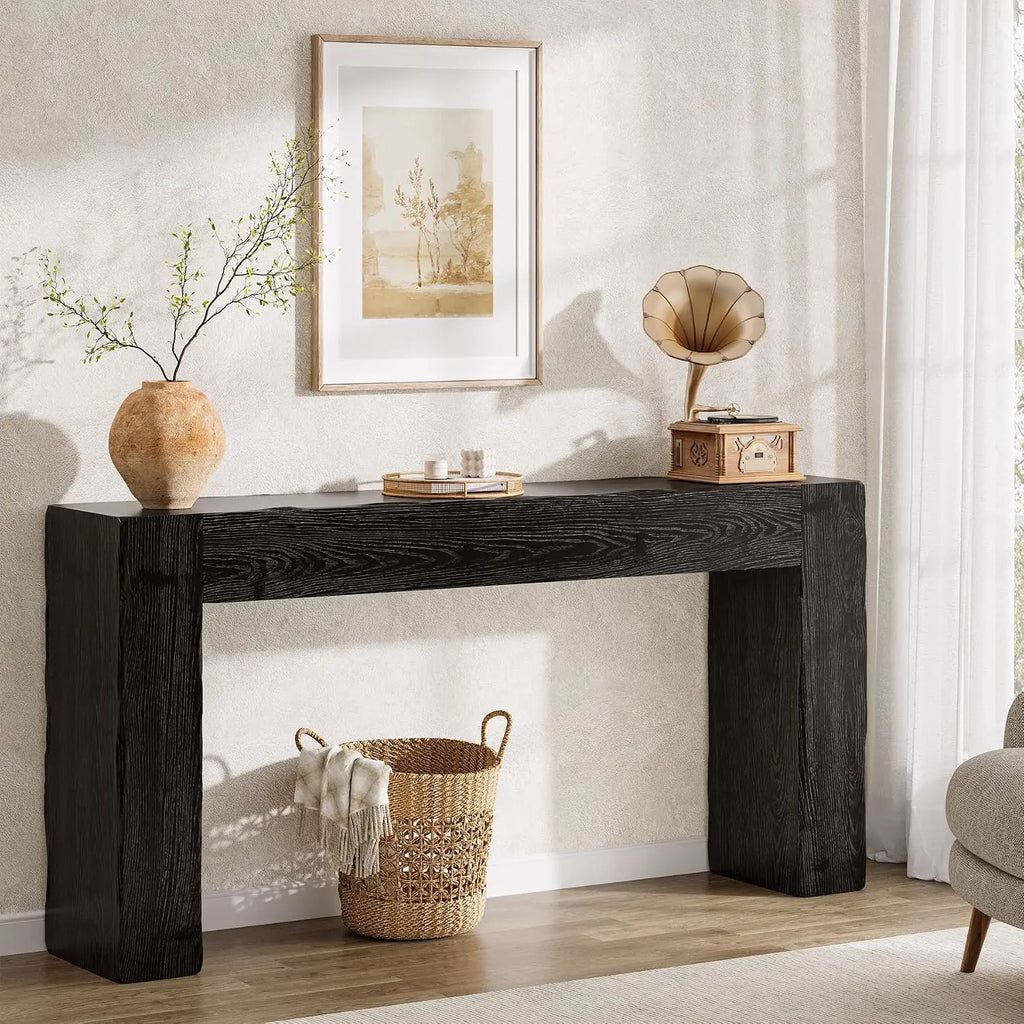 Solid wood console table in black farmhouse silhouette