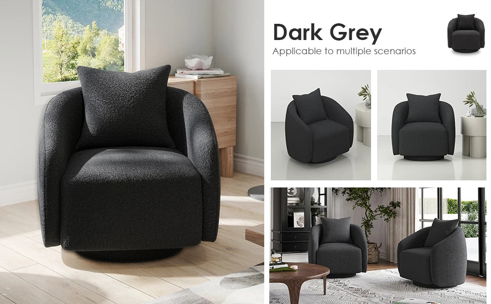 Swivel Barrel Chair with Back Pillow — Teddy Fabric Accent Chair
