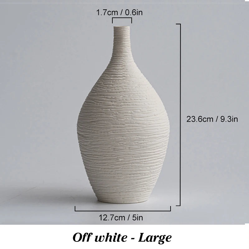 Narrow-Mouth Nordic Ceramic Vase — Beige & Grey