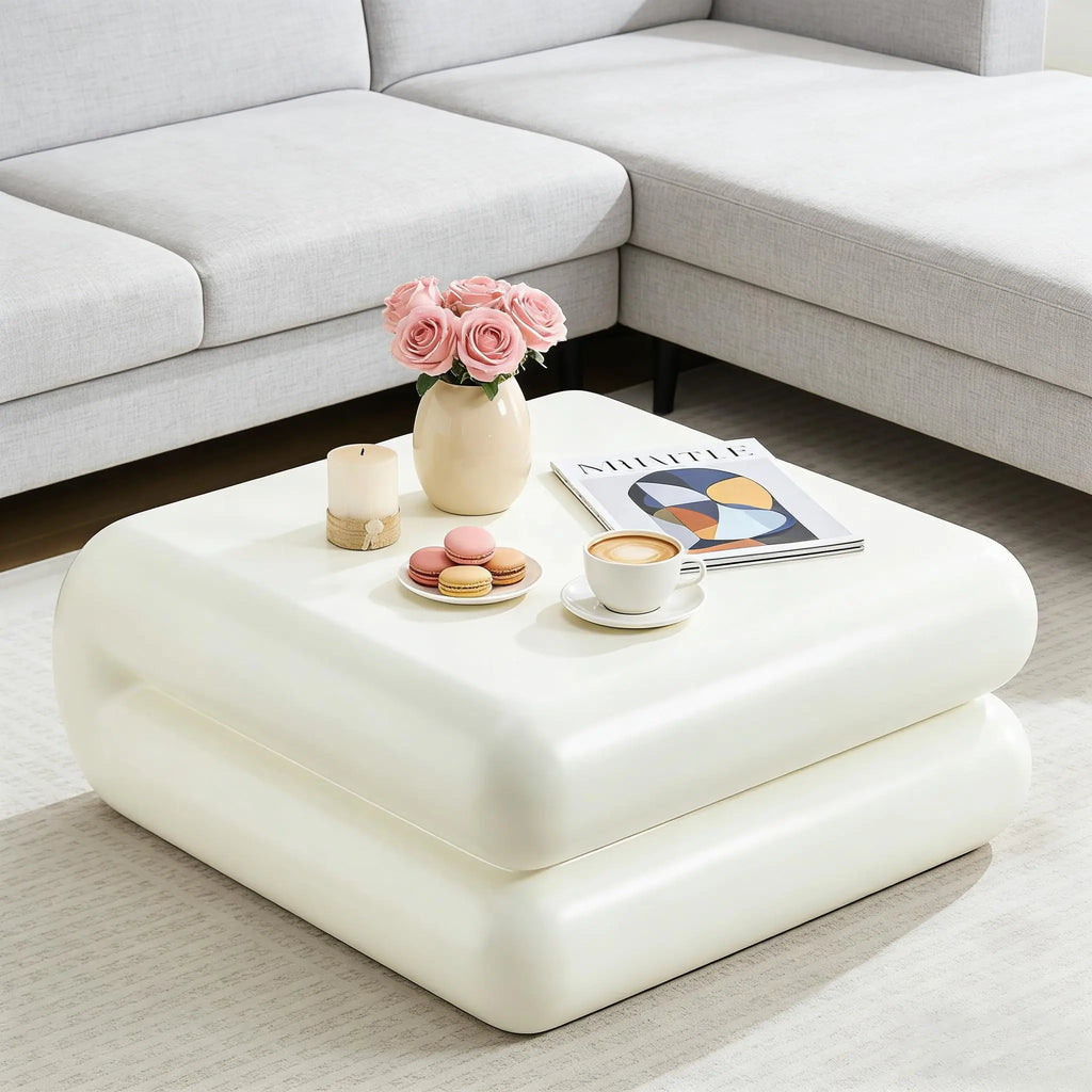 Faux marble round drum coffee table — close-up design detail