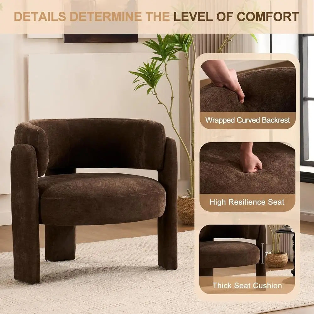 Brown Curved-Back Armchair — 3-Leg Reading Chair (Set of 2)