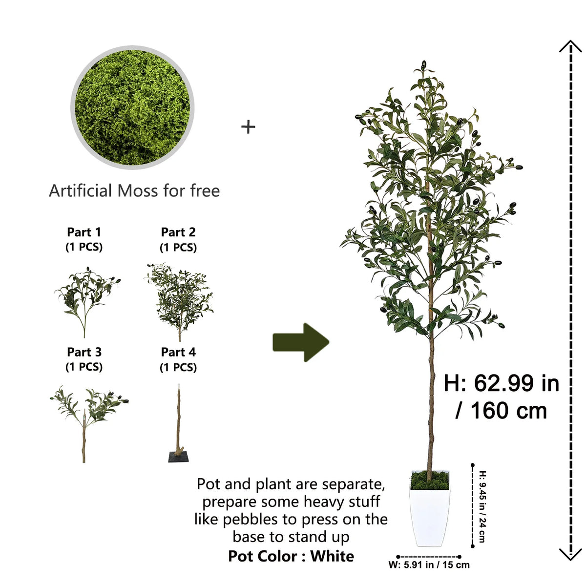 120-180cm Artificial Olive Tree Plant Indoor Outdoor Ornament Fake Plant for Home Garden Balcony Living Room Decoration — image 26