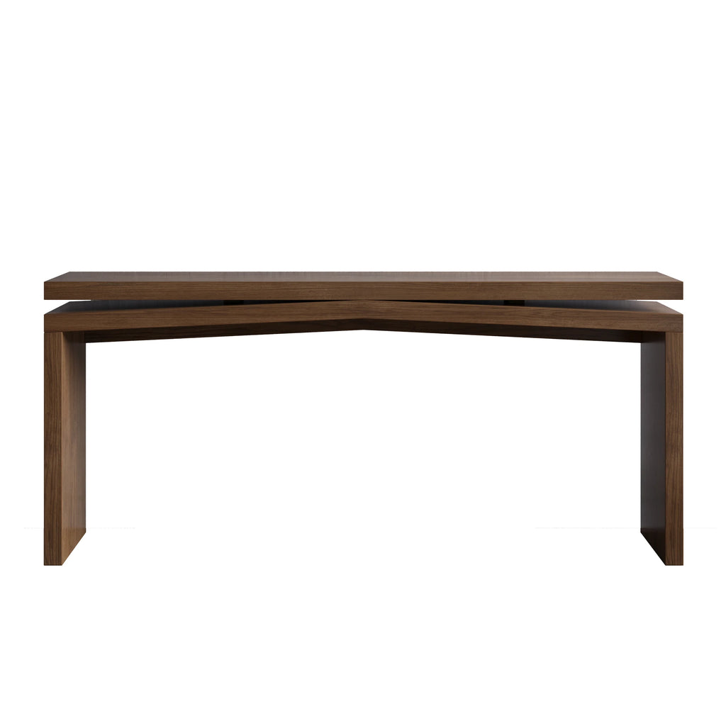 Rustic wood veneer console table in antique rustic brown finish