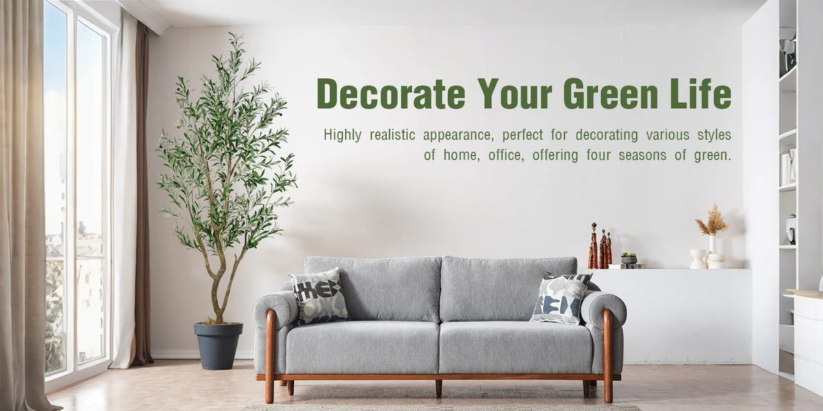 Olive Trees Artificial Indoor, 5.25/6.10/7.10FT Tall Faux Olive Tree with Black Pot, Artificial Plants with Natural Wood Trunk and Lifelike Fruits for Home Office Decor — image 9