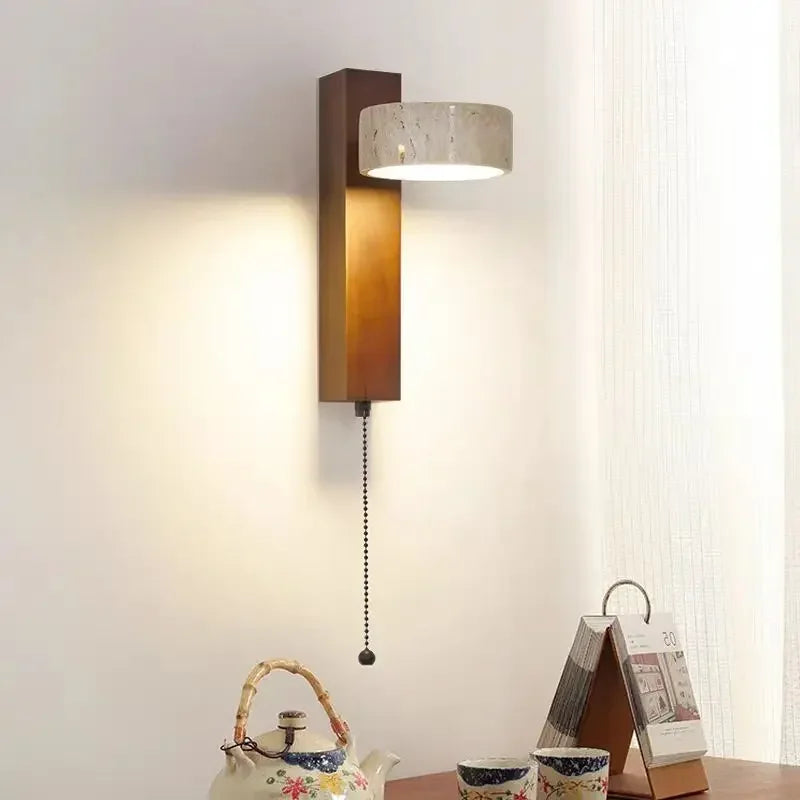 Rotatable limestone LED wall lamp with double-sided vanity mirror light